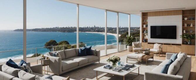 luxury sydney harbour apartment with spa bath facing harbour views through floor-to-ceiling glass