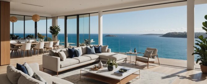 sydney harbour luxury apartment with ocean view interior with bridge sightlines