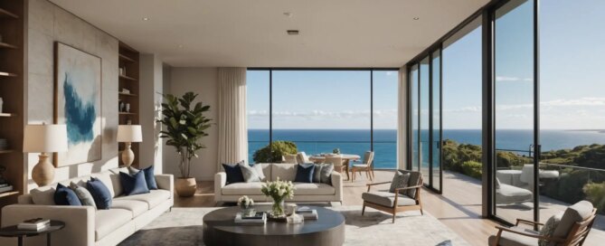 Luxury eastern suburbs mansion rental for couples sitting room with harbour views and natural light