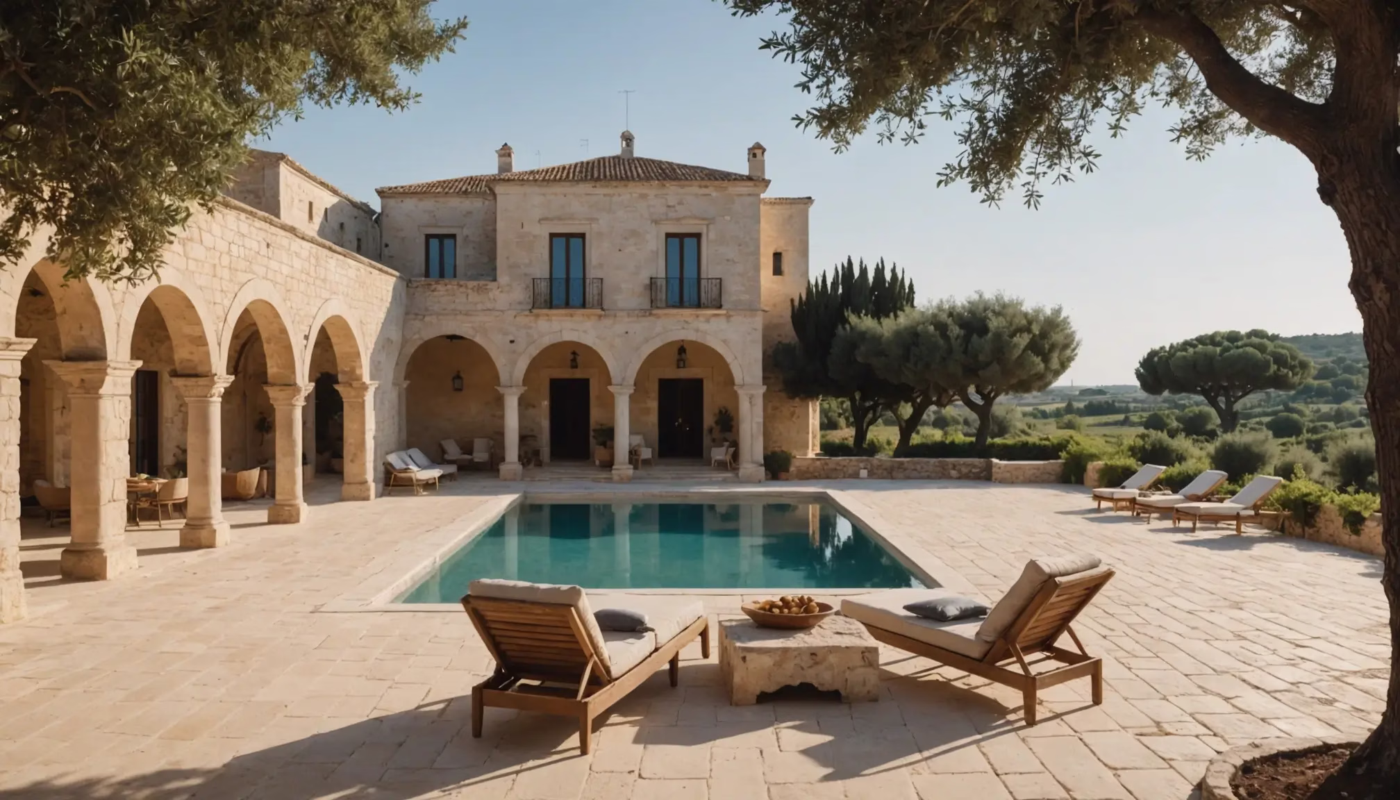 Luxury stone masseria exterior with pool, one of the best masserias in Puglia Luxury stone masseria exterior with pool, one of the best masserias in Puglia
