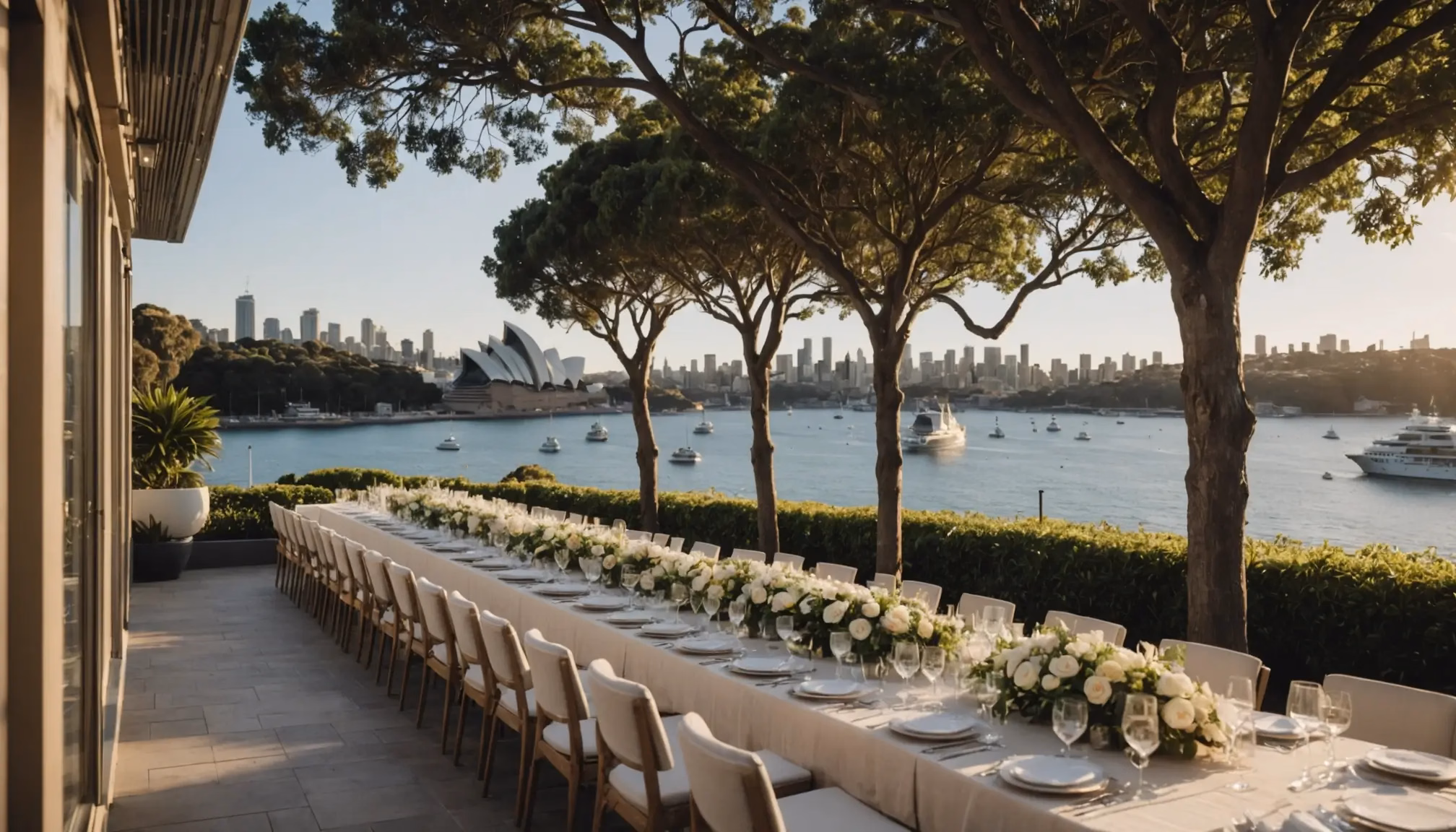 Event planners Sydney preparing a luxury harbour-view estate terrace for a private celebration Event planners Sydney preparing a luxury harbour-view estate terrace for a private celebration